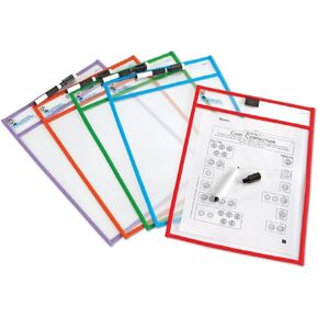 Learning Resources Write and Wipe Pockets, 5 Colorful Classroom Dry Erase Pockets, Ages 3+