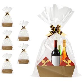 Basket For Gifts Empty, 5 PCS Sturdy Diy Bulk Gift Basket Kraft Market Tray Cardboard Basket With Handles, Gift Basket Kit Supplies Wrap To Fill For Holiday Birthday Christmas Valentines Thanksgiving