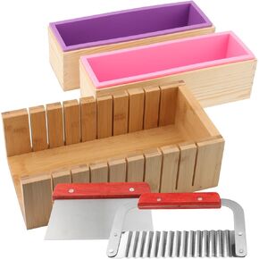 5 قطع من قوالب صابون السيليكون بوزن 45 أونصة، مجموعة مرنة مكونة من قالبين مستطيلين لصنع الصابون مع قالب صابون خشبي، و1 مموج من الفولاذ المقاوم للصدأ، و1 قاطع مستقيم، وقوالب صابون لصنع الصابون in Kuwait