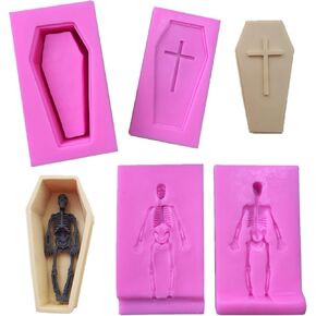 Small 3D Coffin with Cross Human Skeleton Skull Silicone Mold for Fondant,Chocolate, Gum Paste, Candy, Cake Decorating, Soap, Epoxy Resin,Polymer Clay