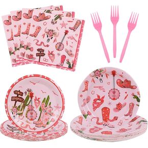 240PCS Cowgirl Party Supplies Serve 60,Western Cowgirl Rodeo Theme Party Paper Plates,Napkins,And Forks Kit for Birthday Party Baby Shower Party Decorations