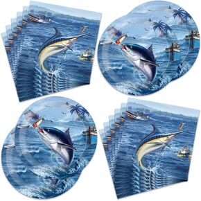 40pcs Gone Fishing Party Plates Napkins ，Gone Fishing Themed Tableware for Fishing Tournament Birthday Party Paper Plates Napkins Party Decor Supplies Favors 20 Guests, 345