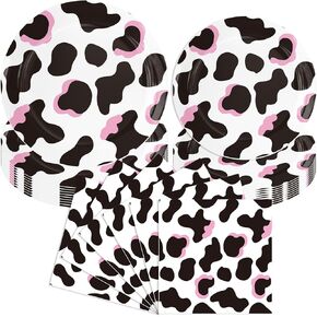 40pcs Pink Cow Print Party Plates Napkins Cowgirl Birthday Paper Plates For Western Cowgirl Tableware Decorations Back Country Farm Themed Party Supplies… (40)