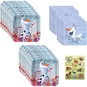 Frozen Olaf Birthday Party Supplies Bundle includes Dessert Cake Paper Plates and Napkins (Bundle for 16)