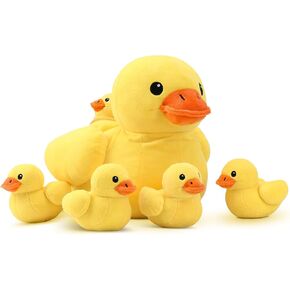14" Yellow Duck Stuffed Animal with Babies, Ducky Plush Playset with Zipper Pocket, 5pcs Ducklings Toys Plushie Birthday Gift for Kids Boy Girl