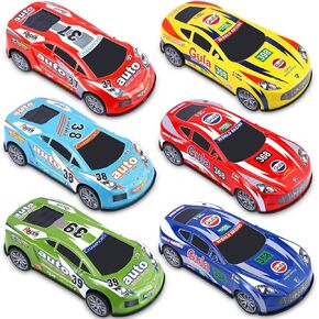DERTE 6 Pack 7 Inch Friction Power Toy Cars Push and Go Cars Race Cars Vehicles Toys Party Favors for Kids Toddlers Ages 3-12 Birthday Party Preschool Gifts