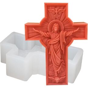 Cross Candle Silicone Mold Super Large Cross Jesus Silicone Mold 3D Cross Candle Making Mold Large Resin Casting Mold for Candle Wax Chocolate Pendant Resin Craft