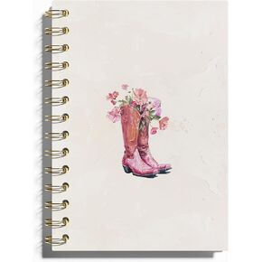 Pink Cowgirl Notebook - Cowgirl Boots Journal, Preppy Notebook, Preppy Journal, Western Notebook, Western Office Supplies, Cowgirl Stuff Spiral Notebook, Floral Pink Notebook, 5.5x8.3 Inches