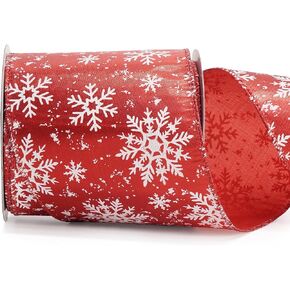 ALTIER 4 Inch x 10 Yards Red Metallic White Snowflake Wired Ribbon for Christmas Home Decoration Gift Wrapping Bow Making Wreath DIY Crafts