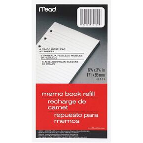 Mead 6-ring Memo Book Refill, College Rule, 6hp, 6-3/4 X 3-3/4, 80 Sheets, White, Pk - Mea46534, 2 Pack2