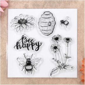 Bee Happy Flowers Clear Stamps for Card Making Decoration and DIY Scrapbooking