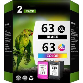 Ink 63 Printer Ink 63 Replacement for HP Ink 63 HP 63 Ink Printer Ink HP 63 Ink Cartridge Combo Pack for HP OfficeJet 3830 4650 5255 Envy 4520 4512 4513 (1 Black, 1 Tri-Color. 2 Pack)