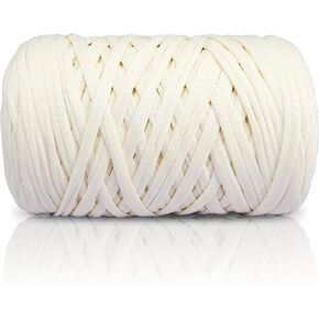 2 PCS 800g T-Shirt Yarn Elastic Fabric Crochet Cloth Yarn for DIY Knitting, 260 Yards Spaghetti Yarn Thick Knitting Yarn for Hand DIY Bag Basket Cushion Crocheting Projects,Home Decor（Beige）