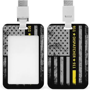 FunnyStar 911 Dispatcher Thin Gold Line Funny Vertical ID Badge Holder with Lanyard Printed for Men Women Office