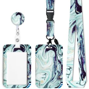 Modern Art Badge Holder with Retractable Reel and Breakaway Lanyard，Badge Clips Retractable Heavy Duty Badge Reel，Keychain，ID Holder with Breakaway Lanyard for School Nurse Office
