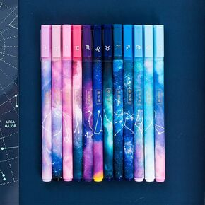 MAXLEAF 12PCS 0.5mm Needle Tip Refillable Constellations Black Gel Pens with Cap for Writing