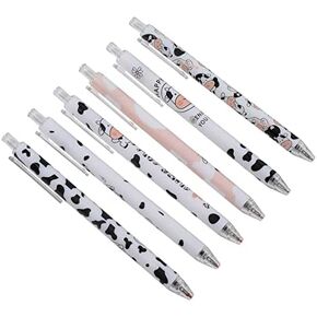 XIANNV 6 Pcs Cow Pens Cute School Supplies Cute Black Gel Pens Retractable Priting Pen Stationery Set Pen for Kids Boys Girls Gifts,(0.5 mm)