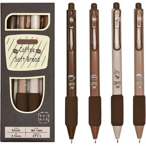 Maydahui 12 PCS Coffee Rollerball Gel Pen Retractable Printing Pens Novelty Quick Dry Pen Soft Sponge Grip ST Nib Black Ink for School Party Office