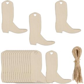 20pcs Cowboy Boots Wooden Cutouts DIY Crafts Embellishments Boots Shapes Unfinished Wood Tags Ornaments for Wedding Birthday Baby Shower Decoration