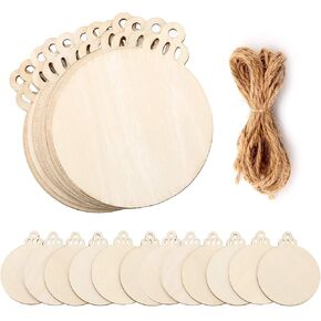 SAVITA 20Pcs Paintable Natural Ball Wood Slices, Round Wooden Discs Blank Pieces Christmas Hanging Ornaments with Twine Ropes for DIY Embellishments Crafts Christmas Ornaments Holiday Decorations