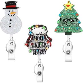3Pcs Christmas Badge Reels Retractable, Cute Funny ID Badge Holder, Holiday Christmas Nurse Badge Reel with 360° Alligator Durable Nylon Retractable Cord | Acrylic for Office Doctor Teachers Gifts