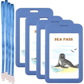 Hard Plastic Name Badge Holder- Bundle of 4 Pcs Sturdy Ski Pass Holder, 2-Sided Vertical Style Id Card Holder, Keep Your Name Id Badge, Metro Pass, Keycard from Getting Lost Or Damaged
