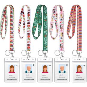 Outus 5 Pieces Teacher Lanyard Keychain with ID Badge Holder for Women Novelty Education Themed Lanyards Key Chain with Vertical Water Resistant Name Badge Holder