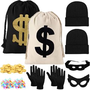 Robber Costume Set Canvas Money Bags Props Decor for Party 13.5 x 11 Inches Dollar Sign Carrying Sack for Bank Pirate Cowboy Halloween Cosplay Theme Party in Kuwait