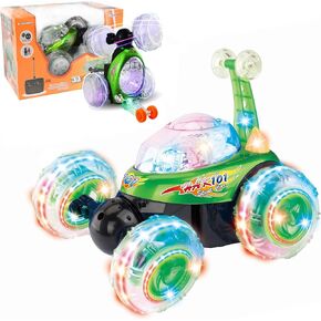 Haktoys Rechargeable 2 Pack Remote Control Cars Turbo Twister Flip Trucks Invincible Tornado Stunt Vehicle - Toys for Age 2 3 4 5 Year Old Toddlers Kids Boys and Girls
