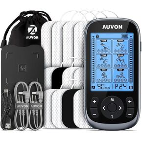 AUVON 3-in-1 TENS Unit Muscle Stimulator, EMS Massage Machine with 40 Intensities for Gradual Shoulder, Sciatica, Back Pain Relief, 24 Modes Rechargeable Electronic Pulse Massager with 12 TENS Pads