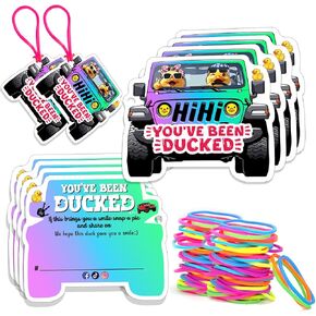 Duck Tags, You Have Been Ducked Card, DCUK Duck Tags, 50 Set Duck Ducking Game Card, Duck Tags with Hole and Rubber Bands, SUV Car Design (Duck Tags-Pink and Green)
