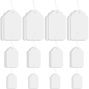 Outus 600 Pcs Blank Paper Tags with Strings DIY Hanging Blank Price Tags Gift Bag Hanging Tags for Labeling Crafts Wedding Birthday Christmas Party Supply