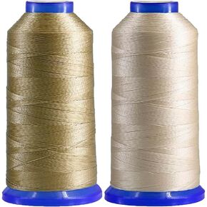 Selric [2600Yards / Beige + Khaki] Pack of 2 Tex 90 Bonded Nylon Thread for Leather Sewing 280D/3 T90#92 Heavy Duty Upholstery Thread for Leather and Other Heavy Fabric