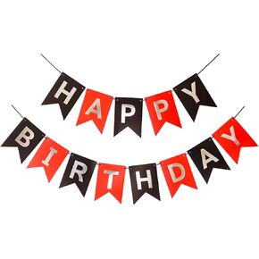 Runhiskii Happy Birthday Banner, Red Black Cardstock Decorations, 13pcs Reusable Banner for Men Women Boys Girls