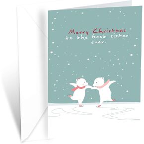 Prime Greetings Christmas Card Sister, Made in America, Eco-Friendly, Thick Card Stock with Premium Envelope 5in x 7.75in, Packaged in Protective Mailer