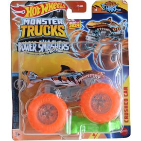 Hot Wheels Monster Trucks Tiger Shark, Includes Crushed Car 1:64 Scale die cast