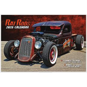 2025 Deluxe Rat Rod Car Wall Calendar, 16 Months, with Free Poster, Black and White, Black/red