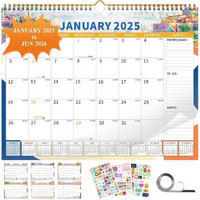 2025 Wall Calendar Planner Hanging Spiral Bound Magnetic Fridge Calendars 15" x 12", Use Jan 2025 - Jun 2026, Pet