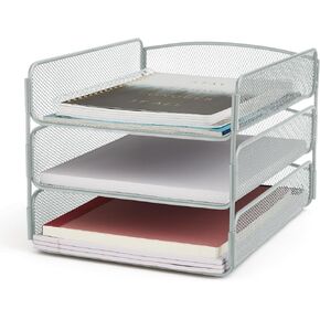 Safco Onyx Desk Organizer, 3 Trays, Office and Classroom Mailbox, Paper and Mail Sorter, Steel Mesh, Black