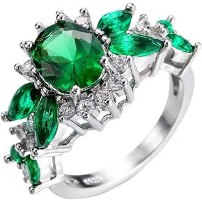 925 Sterling Silver Emerald Gemstone Women's Ring AAA Cubic Zircon Emerald Cut Birthstone Ring Cocktail Anniversary Eternity Engagement Wedding Ring Women Size 6-10 622