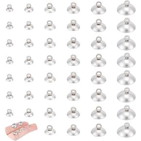 UNICRAFTALE 120Pcs 6 Sizes 304 Stainless Steel Bead Caps Pendant Bails Caps End Caps Beads Round Charm Bails with Loop Findings Pendant Connector for Earring Necklace Jewelry DIY Making