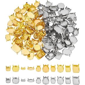 UNICRAFTALE About 200Pcs 10 Styles 2 Colors Stainless Steel Sew on Prong Settings Claw Settings for Flat Back Rhinestone Mixed Shapes Golden Rhinestone Claw Settings for Jewelry Making