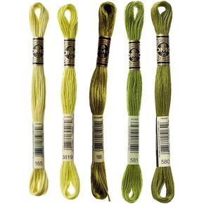 6-Strand Embroidery Cotton Bundle - Moss Green Color Family - 5 Skeins of Thread - 8.7yd Skeins