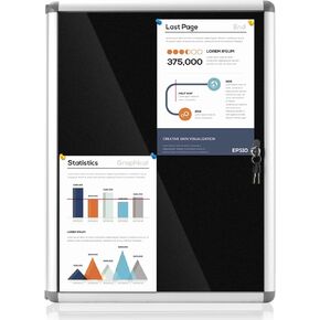 Enclosed Bulletin Board Lockable Display Case Message Board with Locking Door for Indoor, Grey Felt, Black Aluminum Frame, 38 X 28 in