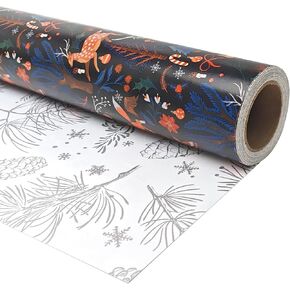 LDGOOAEL Mini Short Christmas Wrapping Paper Roll - Reversible Design (17 inches X 32.8 feet) - Santa Claus with Gold Foil, White Snowflakes on Red