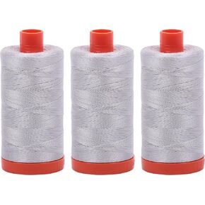 Bundle of 3 Large 1422 Yard Spools of Aurifil 50wt Egyptian Cotton Thread, Color: Aluminium Aluminum, No. A1050-2615
