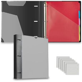 Binditek Refillable 3 Ring Binder, 1 Inch Round Ring Binder with 5-Tab Plastic Dividers, Customizable Front Cover, Clear Inner Pocket, Project Organizer for Letter Size, Black