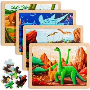 Wooden Puzzles for Toddlers Ages 2-4, Preschool Montessori Toys for 3+ Year Old Boys Girls Christmas Birthday Gifts, Dinosaur Jigsaw Puzzles for Kids 3-5
