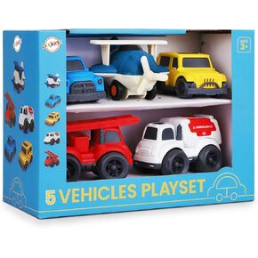 5 Pack Toddler Car Toys Playset - Toy Cars, Including Airplane, Fire Truck, Ambulance, Pick Up Truck and Jeep, Ideal Car Set Gift for Ages 3-5 (Colors May Vary)