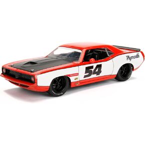 Big Time Muscle 1:24 1973 Plymouth Barracuda Die-Cast Car, Toys for Kids and Adults(Orange)